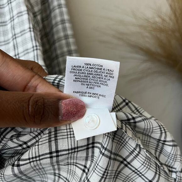 Nili Lotan Brooke White Black Plaid Print V-Neck Long‎ Sleeve Blouse Size Small - Picture 8 of 8